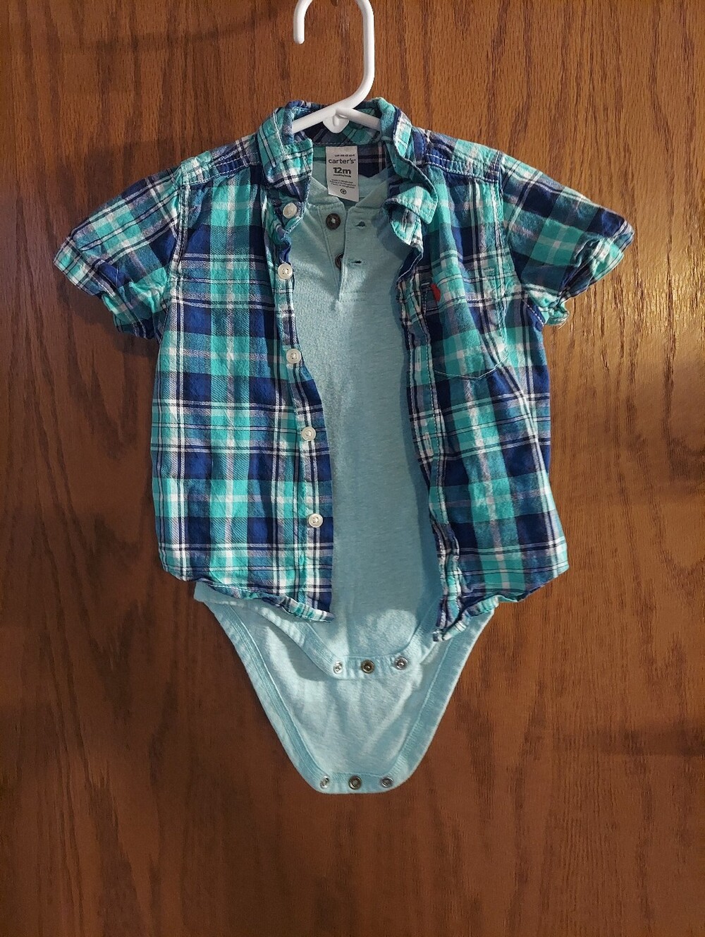 Carter's & Jumping Beans Baby Boy 12M Plaid Button Up Shirt & Bodysuit Outfit